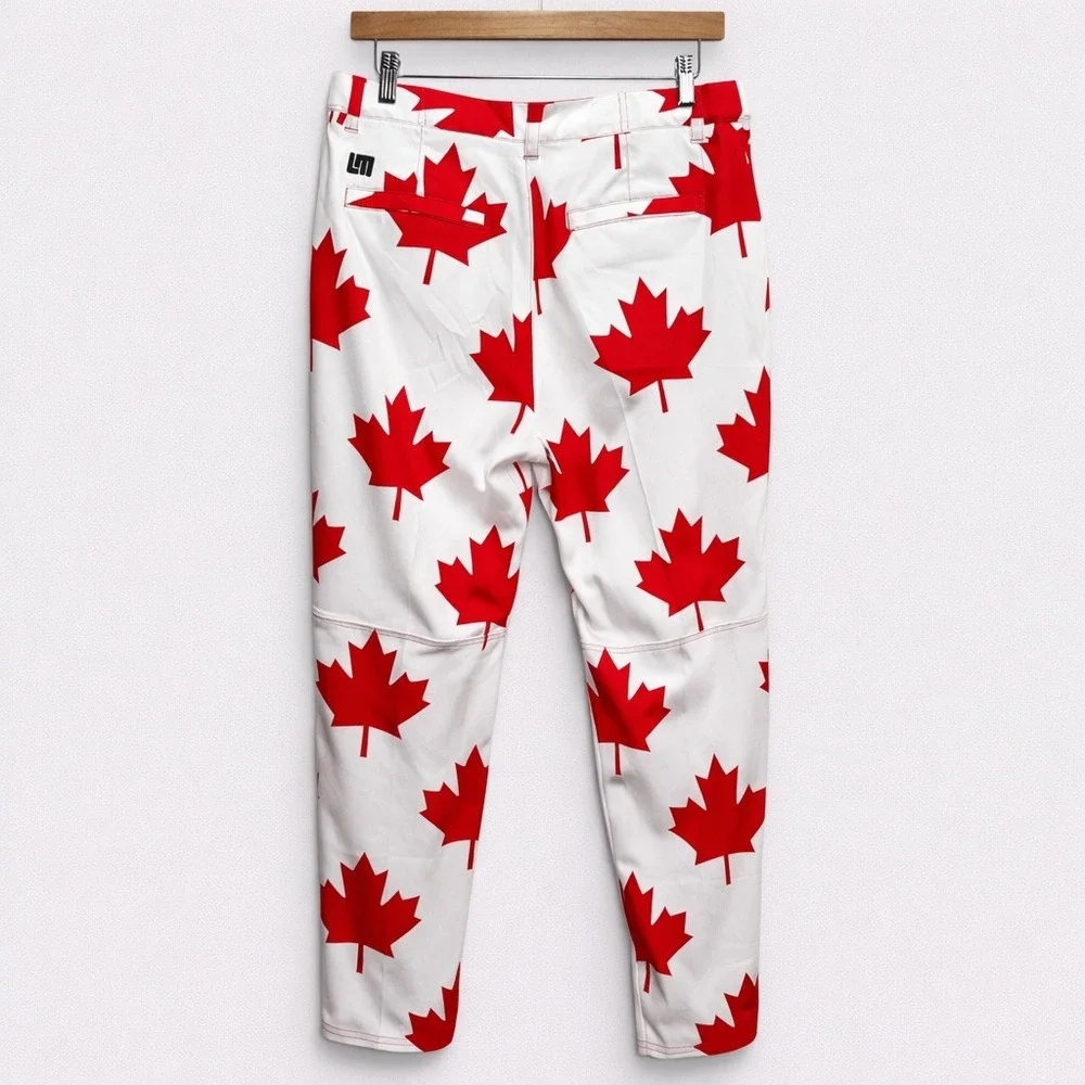 Loudmouth Golf Mens Pants 32x30 White Red Maple Leaf‎ Print Straight Leg